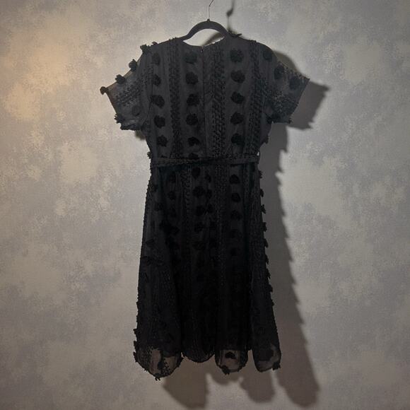 Baltic Born Darby Floral Dot Midi Dress Size Large Black Sheer Belted NWT A-Line - Picture 3 of 10
